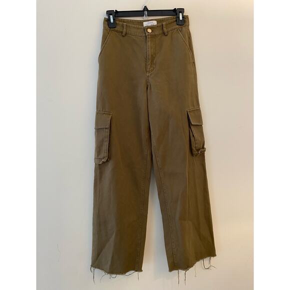 Paris Atelier & Other Stories EU 32 US 2 Green Khaki Wide Leg Cargo Pant Raw Hem - Picture 1 of 8